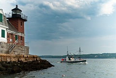 Fishing Trawler Passes Rockland Breakwater Light